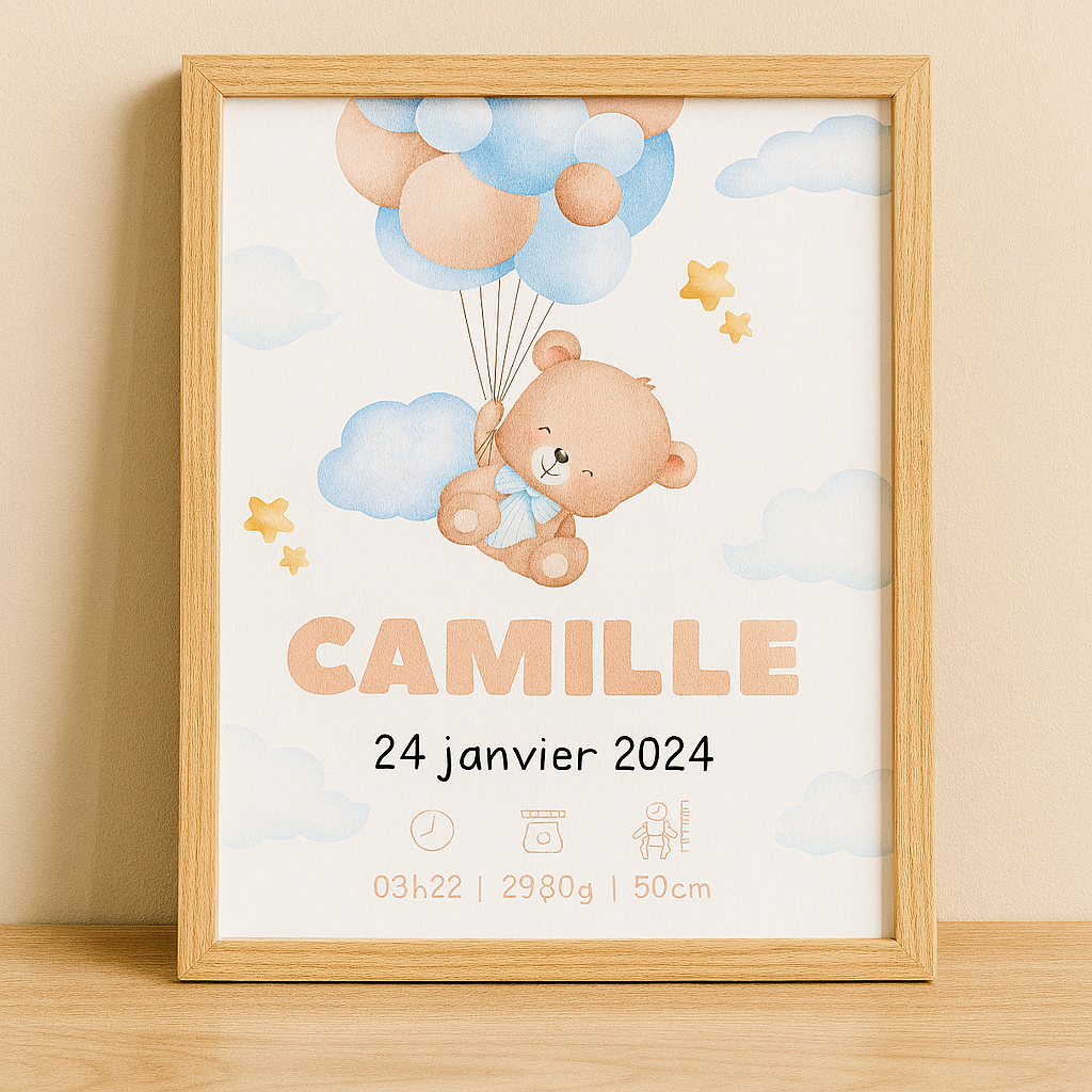 Cadre naissance "Ourson bleu"